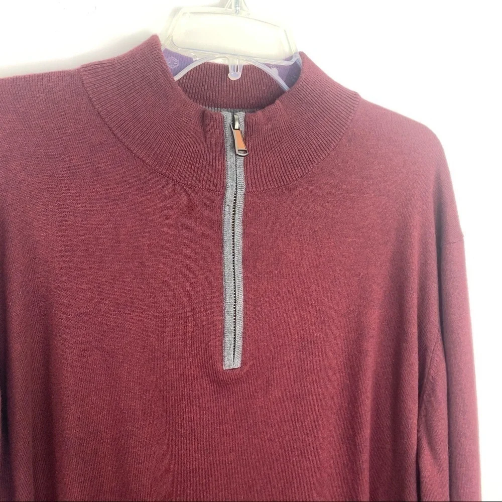 Orvis 1/4 zip maroon Sweater Cotton Silk size XL men’s pullover rib knit trim